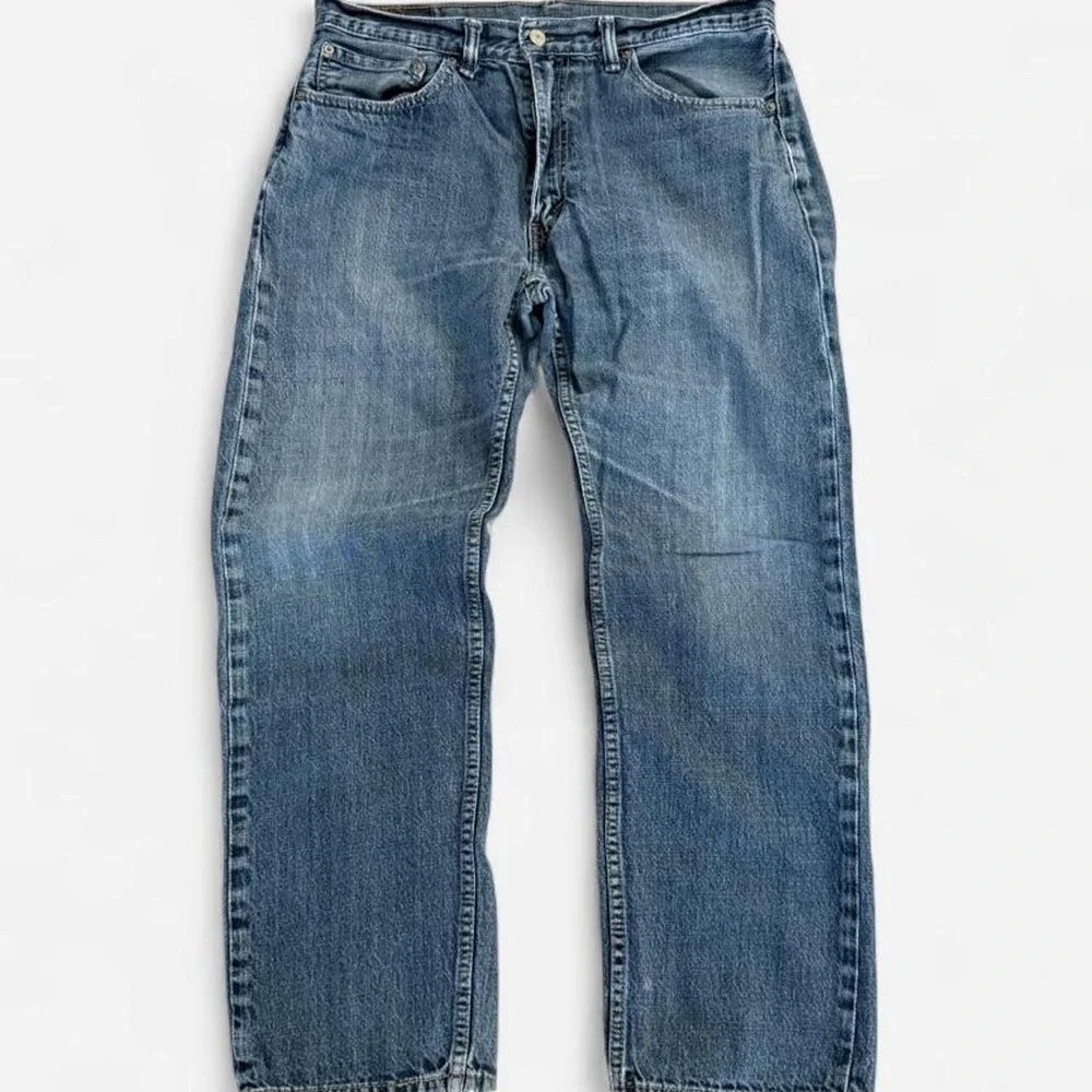 Levis 505 Regular Fit Medium Wash Blue Denim Jeans 36x32 Distressed 0791